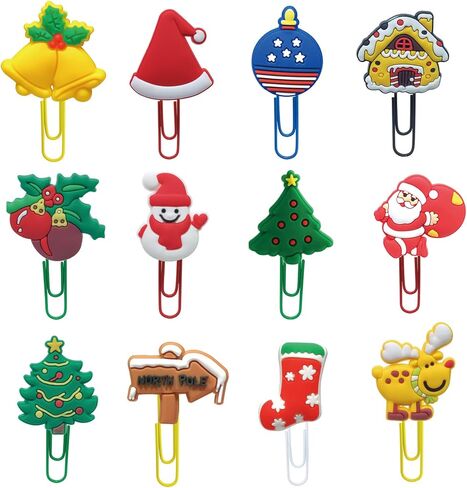 12Pcs Cute Christmas Paperclips Bookmark Cartoon Xmas Bookmarks with Colorful Paperclip for Pagination Organize Folder Paper Clips Bookmarks for Christmas Gifts (12Pcs Christmas) in Saudi Arabia