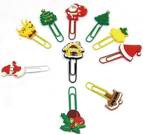 12Pcs Cute Christmas Paperclips Bookmark Cartoon Xmas Bookmarks with Colorful Paperclip for Pagination Organize Folder Paper Clips Bookmarks for Christmas Gifts (12Pcs Christmas) in Saudi Arabia