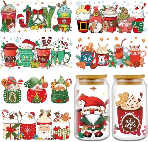 Christmas UV DTF Cup Wrap - 8 Sheets Cartoon Christmas UV DTF Cup Wraps for 16 OZ Snowman Dinosaur Animal UVDTF Cup Wraps Waterproof UV DTF Transfer Stickers for Glass Cup Wood DIY Crafts in Saudi Arabia