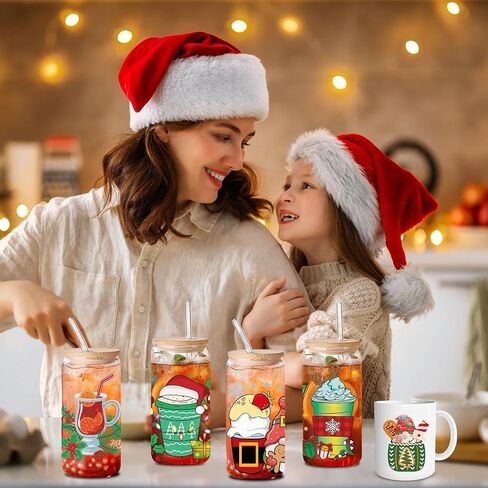 Christmas UV DTF Cup Wrap - 8 Sheets Cartoon Christmas UV DTF Cup Wraps for 16 OZ Snowman Dinosaur Animal UVDTF Cup Wraps Waterproof UV DTF Transfer Stickers for Glass Cup Wood DIY Crafts in Saudi Arabia