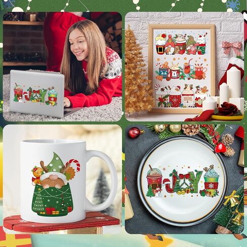 Christmas UV DTF Cup Wrap - 8 Sheets Cartoon Christmas UV DTF Cup Wraps for 16 OZ Snowman Dinosaur Animal UVDTF Cup Wraps Waterproof UV DTF Transfer Stickers for Glass Cup Wood DIY Crafts in Saudi Arabia