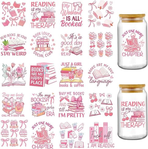 AFRITEE UV DTF Cup Wraps - 20 Sheets Vintage Books Uvdtf Tumbler Wrap for 16 oz Glass Water Bottle, Bible Verse Inspirational Quotes Transfer Stickers Decals for DIY Book Lover Creative Gifts in Saudi Arabia