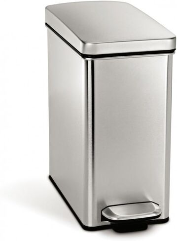simplehuman 10 Liter / 2.6 Gallon Bathroom Slim Profile Trash Can, Brushed Stainless Steel with Plastic Lid in Kuwait