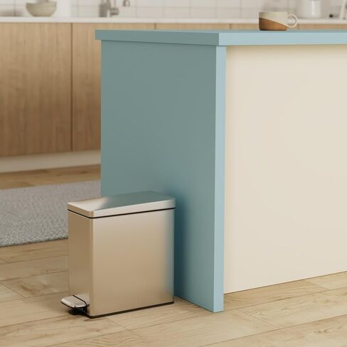 simplehuman 10 Liter / 2.6 Gallon Bathroom Slim Profile Trash Can, Brushed Stainless Steel with Plastic Lid in Kuwait