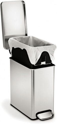 simplehuman 10 Liter / 2.6 Gallon Bathroom Slim Profile Trash Can, Brushed Stainless Steel with Plastic Lid in Kuwait