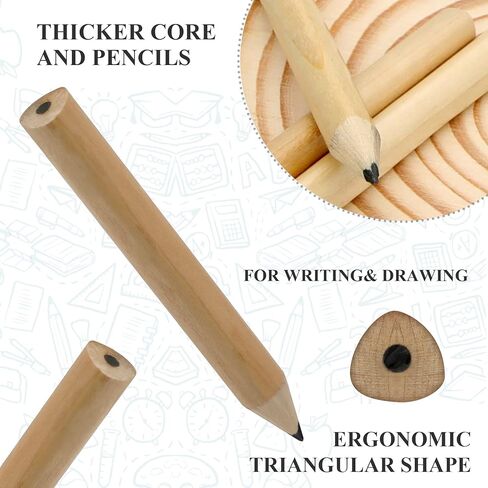 أقلام رصاص قصيرة مثلثة الشكل للأطفال للكتابة والرسم، أقلام رصاص سميكة 3.5 بوصة لمرحلة ما قبل المدرسة والأطفال الصغار ورياض الأطفال مع مبراة ممحاة (عبوة من 5) (لون الخشب) in Kuwait