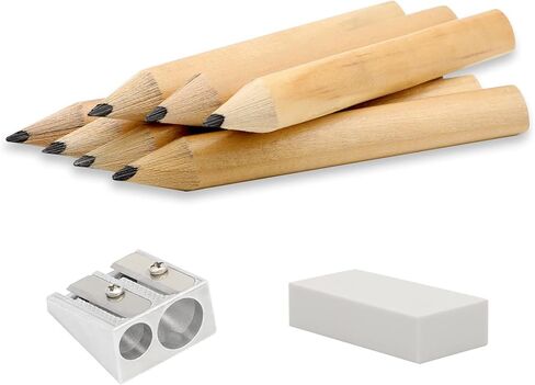 أقلام رصاص قصيرة مثلثة الشكل للأطفال للكتابة والرسم، أقلام رصاص سميكة 3.5 بوصة لمرحلة ما قبل المدرسة والأطفال الصغار ورياض الأطفال مع مبراة ممحاة (عبوة من 5) (لون الخشب) in Kuwait