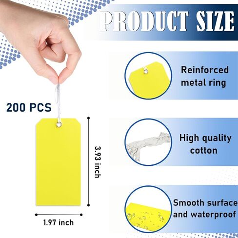 200 Pieces Blank Yellow Tag Shipping Tags 1.97 x 3.93 Inches Tags with Wire Paper Tags Gift Tags with Ribbon with Strings with Reinforced Fiber Patch. (Yellow) in Saudi Arabia