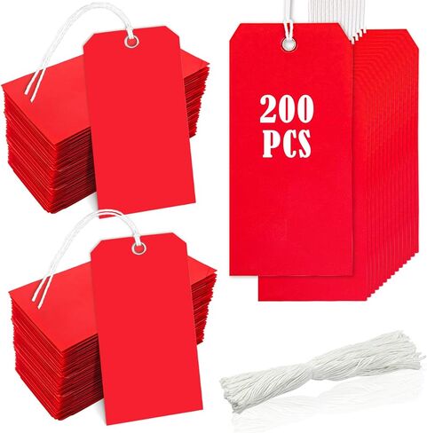 200 Pieces Blank Yellow Tag Shipping Tags 1.97 x 3.93 Inches Tags with Wire Paper Tags Gift Tags with Ribbon with Strings with Reinforced Fiber Patch. (Yellow) in Saudi Arabia