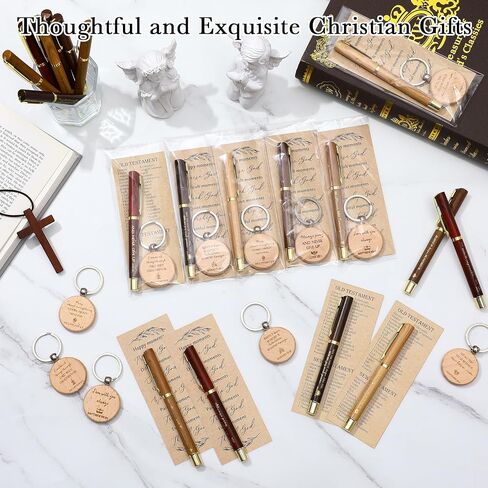 20 Sets Christmas Christian Gift Bulk Bible Verse Pens Inspirational Bookmarks and Wooden Keychains Religious Scripture Gifts for Sunday School Baptism Church(Multicolor,Wood Grain) in Saudi Arabia