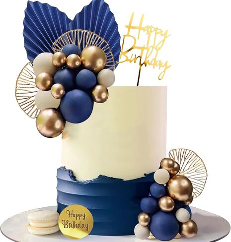 Blue White Gold Balls Cake Toppers Balls Birthday Cake Decorations for Birthday Boho Wedding Baby Shower Party Decoration (Blue White Gold) in Saudi Arabia