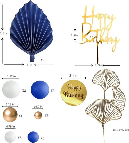 Blue White Gold Balls Cake Toppers Balls Birthday Cake Decorations for Birthday Boho Wedding Baby Shower Party Decoration (Blue White Gold) in Saudi Arabia