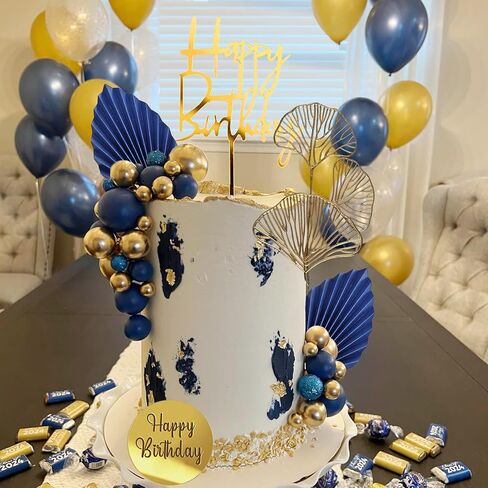 Blue White Gold Balls Cake Toppers Balls Birthday Cake Decorations for Birthday Boho Wedding Baby Shower Party Decoration (Blue White Gold) in Saudi Arabia