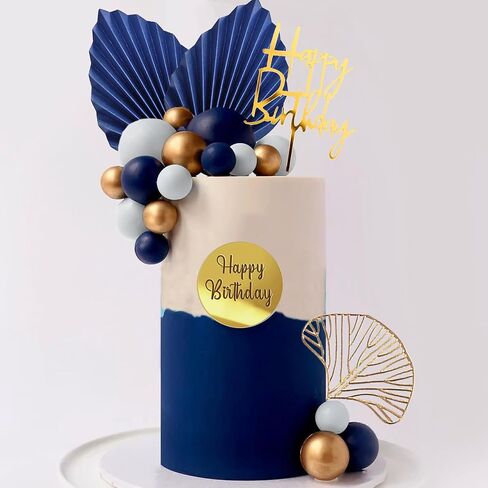 Blue White Gold Balls Cake Toppers Balls Birthday Cake Decorations for Birthday Boho Wedding Baby Shower Party Decoration (Blue White Gold) in Saudi Arabia