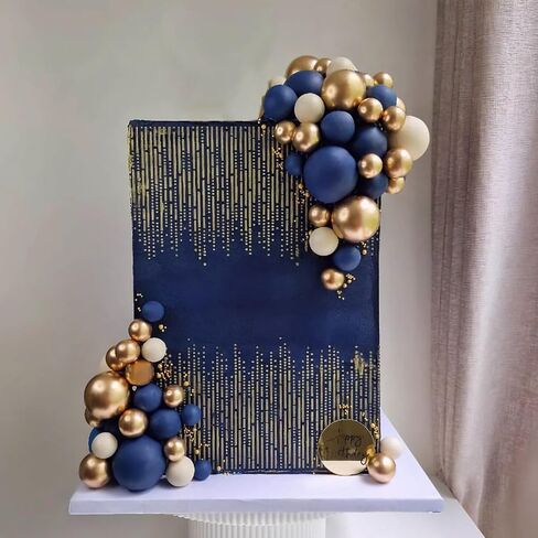 Blue White Gold Balls Cake Toppers Balls Birthday Cake Decorations for Birthday Boho Wedding Baby Shower Party Decoration (Blue White Gold) in Saudi Arabia
