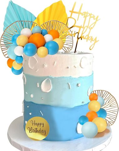 Blue White Gold Balls Cake Toppers Balls Birthday Cake Decorations for Birthday Boho Wedding Baby Shower Party Decoration (Blue White Gold) in Saudi Arabia