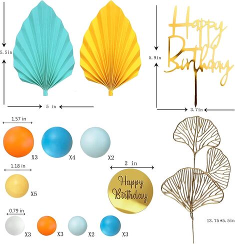 Blue White Gold Balls Cake Toppers Balls Birthday Cake Decorations for Birthday Boho Wedding Baby Shower Party Decoration (Blue White Gold) in Saudi Arabia