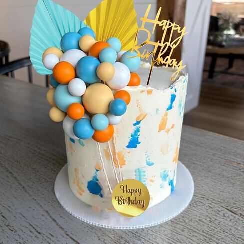 Blue White Gold Balls Cake Toppers Balls Birthday Cake Decorations for Birthday Boho Wedding Baby Shower Party Decoration (Blue White Gold) in Saudi Arabia