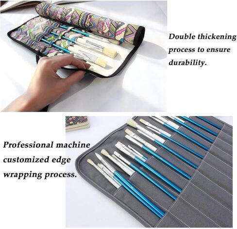 حامل فرشاة طلاء فني مكون من قطعتين، حقيبة تنظيم تخزين فاخرة على الطراز البوهيمي، حقيبة قابلة للطي، تحمي فرش طلاء الألوان المائية الزيتية من الأكريليك للفنان (20 جيبًا بفتحة) in Kuwait