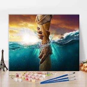 Paint by Numbers for Adults Kids Hand of God Adults' Paint by Number Kits Jesus Religion Christianity Redemption Acrylic Painting Kits with Brushes Oil Painting Art Crafts 16x20 in