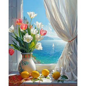 MBNTJHT DIY Unframed Paint by Numbers Kit for Adults Beginners,Flower Vase with Lemon Paint by Number Kits on Canvas with Brushes,Easy Florid Oil Painting Art Kit for Home Wall Decor 16X20 Inch.