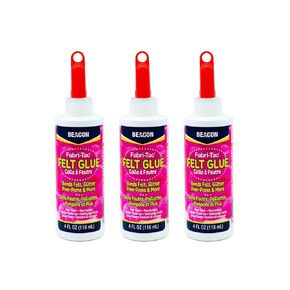 BEACON Felt Glue - Fast Fix for All Felt Projects, Non-Toxic, Dries Clear, Great for Kids, Washer-Friendly, 4-Ounce, 3-Pack