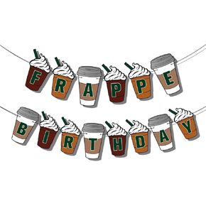 Frappe Birthday Banner, Pre-String Frappe Coffee Birthday Decorations Frappe Birthday Banner Coffee Themed Party Decorations for Coffee Party Supplies