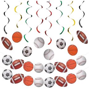 32 PCS Sports Themed Party Decorations Sports Theme Banner Soccer Garlands Theme Banner and Hanging Swirl, Birthday Party Themed Supplies, Sports, Happy Decorations, Soccer, Basketball