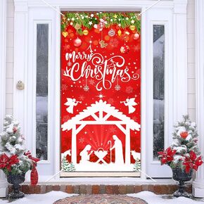 Avezano Christmas Nativity Door Cover Decorations Red Religious Merry Christmas Banner Jesus Christmas Decorations for Winter Xmas Party Indoor Outdoor