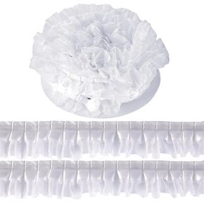 10 Yards White Pleated Chiffon Lace Trim 1.6“ Wide 2-Layer Gathered Ruffle Trim Edging Tulle Trimmings Fabric Ribbon for Home DIY Sewing Crafts Costume Pillowcase Embellishments