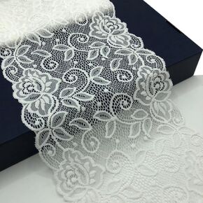 7 Inch Wide Stretch Lace Ribbon Elastic Lace Trim Fabric, Perfect for Crafting, Sewing Making, Garment and Bridal Wedding Decorations - 5 Yards - 8904 (Black)