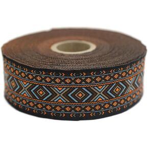 11 Yard Spool 1.37" Sky Blue Orange Tribal Geometric Jacquard Ribbon Woven Trim Embroidery Tape for Home Decor Clothing and Costume Design 35995
