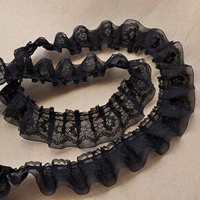5 Yards of 4cm Length Premium Chiffon Ruffle Frill Lace (Black)