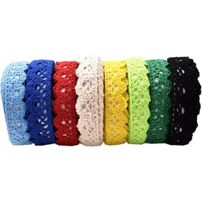RayLineDo® 8PCS Cotton Trim Ribbon Lace Self-Adhesive DIY Lace Decorative Tape Lace for Craft Decoration (8 Colors)