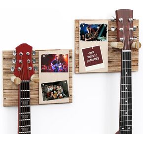 Guitar Wall Mount with Photo Display, Wooden Guitar Wall Hanger 2 Pack with Picture Display, Guitar Holder Wall Mount for Acoustic, Electric Guitar, Bass, Ukulele, Banjo Display (Vintage Black) in Saudi Arabia