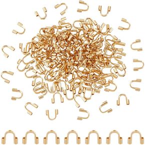 UNICRAFTALE 150Pcs Real 18K Gold Plated 304 Surgical Stainless Steel Wire Guardian Wire Protector U Shape Loops Metal Wire and Thread Protector Loops Terminators for Leather Cord Bracelets
