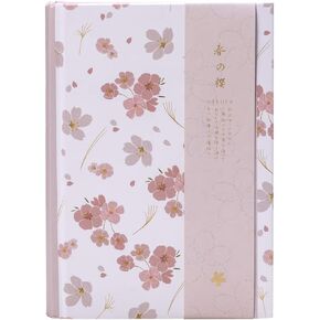 A5 Pink Hardcover Notebook Journal,Sakura Grid Diary Book Premium Paper 5.1X 7 in,226 Pages,Horizontal Line Journal for Women Girls Students Work Home School