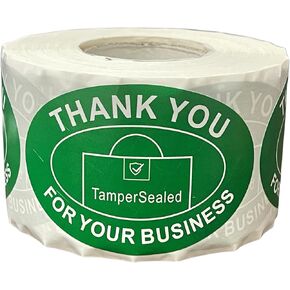 Tamper Sealed - Thank You for Your Business Round Paper Stickers(2"x 3" inch, 500PCS) for Food Containers (Green Roll)