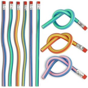 School Supplies 5 Pcs Colorful Magic Bendy Flexible Soft Pencils Pen with Eraser Kids Study Gift Writing and Correction Supplies