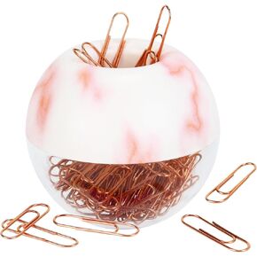 MultiBey Rose Gold Paper Clips in Elegant Magnetic Marble Pink Clip Holder, 28mm, 100 Clips per Box (Pink Marble)