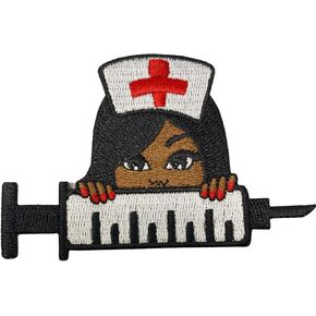 Peek-a-Boo Nurse w/Needle (Small Patch), 100% Embroidery, Size 3" Iron-on Exclusive Applique, Small Jacket Patch