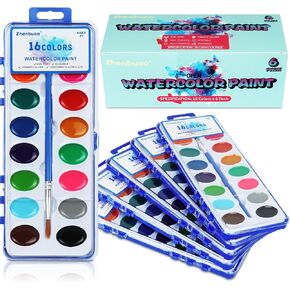 Watercolor Paint Set for Kids - Bulk Pack of 6, 16 Colors Washable Water Color Paints Sets with Paint Brush, Kids Watercolor for Coloring, Art, Party Favors, Classrooms and Paint Supplies
