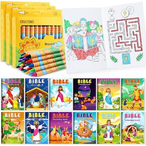 BenLouis 144pcs Coloring Books with Crayons for Kids Mini Activity Books Bulk for Students Christmas Christian Party Favors Goodie Bags Stuffers Classroom Prizes Gift Filler（Christian）