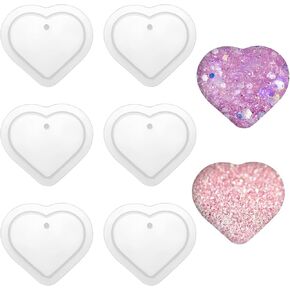 6 Pcs Heart Shape Resin Molds Heart Casting Molds Keychain Charms Silicone Mold with Hole Love Heart Epoxy Mold for DIY Crafts Jewelry Pendant Earring
