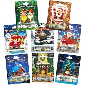 Christmas Money Holder Ornaments for Gifting Cash, Checks, Variety of Colors, and Designs of Money Gift Card with Plastic Cover and DIY Adhesive for Christmas Decoration,Funny Money Cards-Set of 8