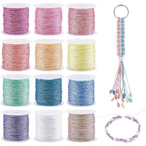 PH PandaHall 328yards 0.8mm Glitter Cord 12 Colors Bracelet String Jewelry Braided Thread Waxed Polyester String Glint Beading String for Bracelets Necklace Knotting Jewelry Making DIY Crafts