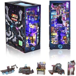 Cyberpunk Book Nook Kit with LED Light - 3D Wooden Puzzles Book Nook for Book Shelf Decor - DIY Dollhouse Kit - Excellent Create Your Own Cyberpunk World -Endless Dimensions(SQ-18)
