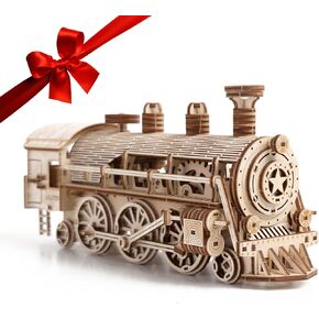 Uguter 3D Wooden Puzzles Train Locomotive DIY Gear Drive Mechanical Model Brain Teaser Games Stunning Gifts for Adults and Teens (Locomotive)