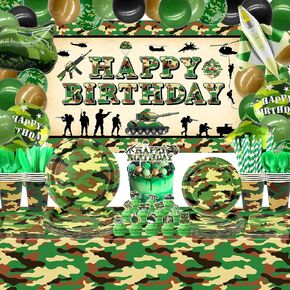Camo Birthday Party Decoration, Army Party Supplies, Plates Cups Napkins Camo Tablecloth Happy Birthday Backdrop Balloons Cake Toppers for Boy Camouflages Hunting Military Party Supplies (Backdrop)