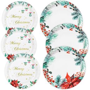 ZVK White Christmas Tree Paper Plates Set Disposable 80 Pieces Party Dessert Plates, Dinner Plates Disposable Party Supplies Dinnerware Set Party Table Decorations